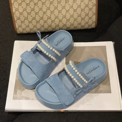 PEARL BOWKNOT NET CELEBRITY SLIPPERS